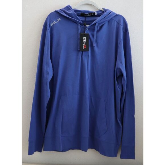 RLX Ralph Lauren Men’s Sz L Blue Lightweight Pima Cotton Henley Hoodie - Picture 1 of 12
